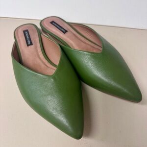 BCBGMaxAzria Olive Green Pointed-Toe Leather Mules